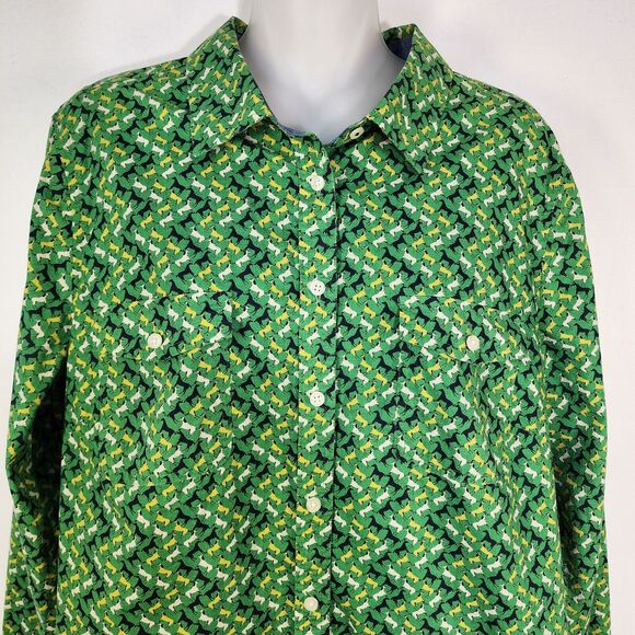 Talbots Shirt Size 14 Button Up Roll Tab Long Sleeves Equestrian Horse Green - Picture 4 of 10